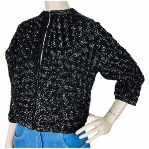 Vintage 50s Savile Row Co Beaded Sequins Cropped 3/4 Sleeve Evening Jacket Small